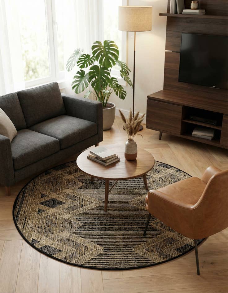 Detail image of 4' x 4'  Washable Modern Indoor / Outdoor Round Rug