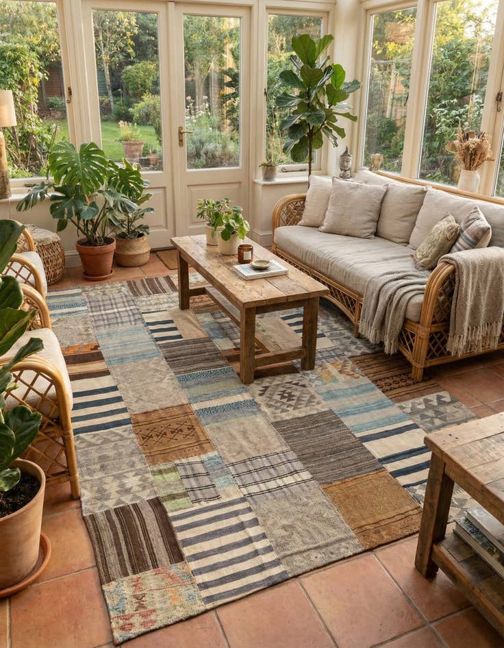 Detail image of 6' 6 x 9' 8  Hand Woven Kilim Patchwork Wool Rug