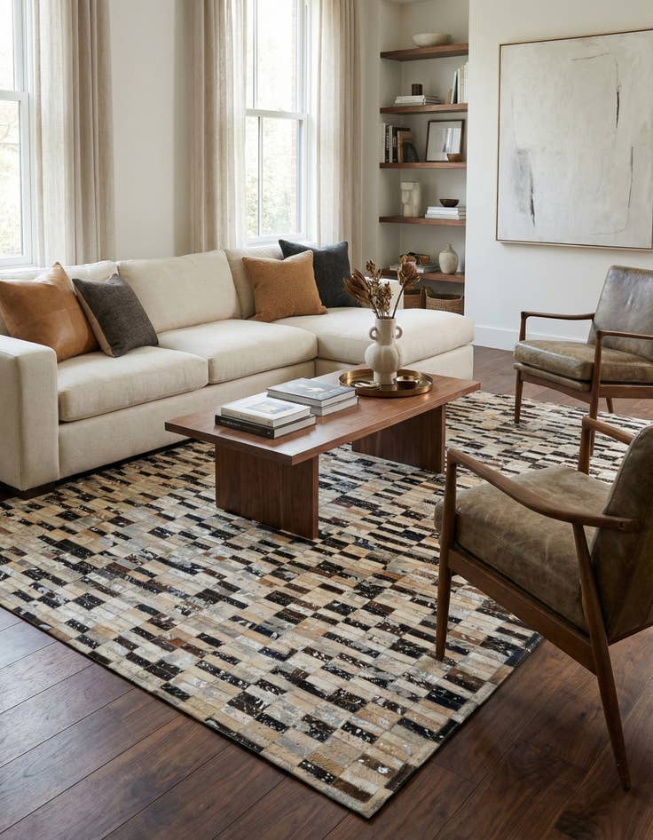 Detail image of  4' 11 x 7' 10 Cowhide - Patchwork Rug