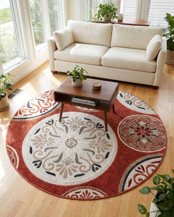 5' 3 x 5' 3 Easy-Clean Modern Indoor / Outdoor Round Rug