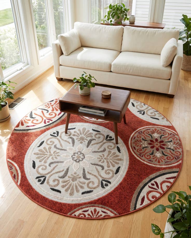 Detail image of 5' 3 x 5' 3 Easy-Clean Modern Indoor / Outdoor Round Rug
