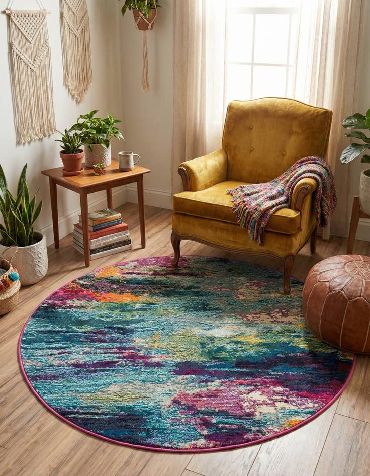 Detail image of 4' x 4'  Washable Spectrum Round Rug