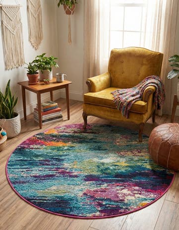 4' x 4' Washable Theia Round Rug