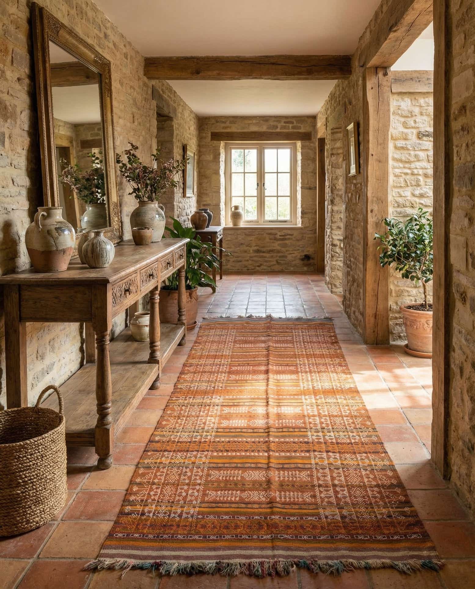 4' 3 x 10' 7 Hand Knotted Kilim Fars Persian Wool Runner Rug