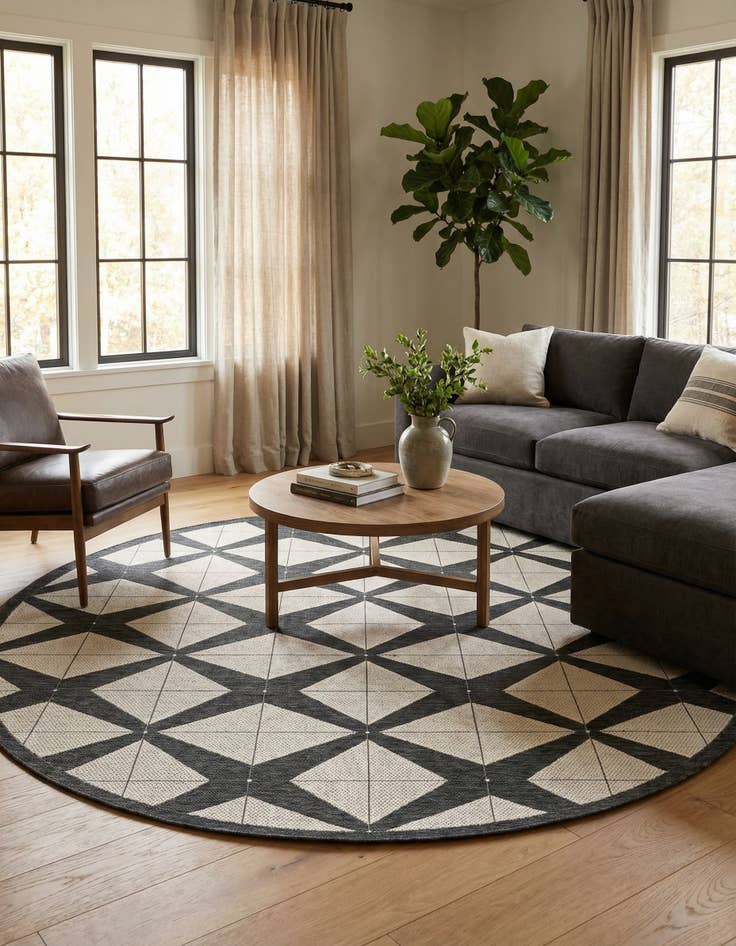 Detail image of 10' x 10'  Washable Modern Indoor / Outdoor Round Rug