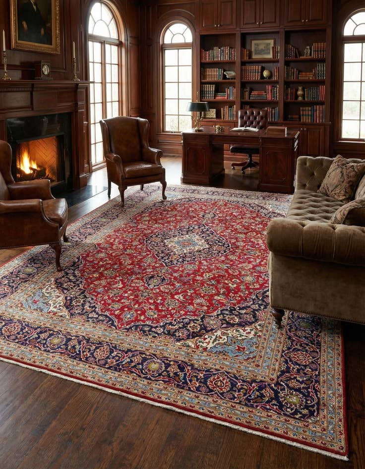 Detail image of  9' 6 x 13' 2  Hand Knotted Kashan Persian Wool Rug