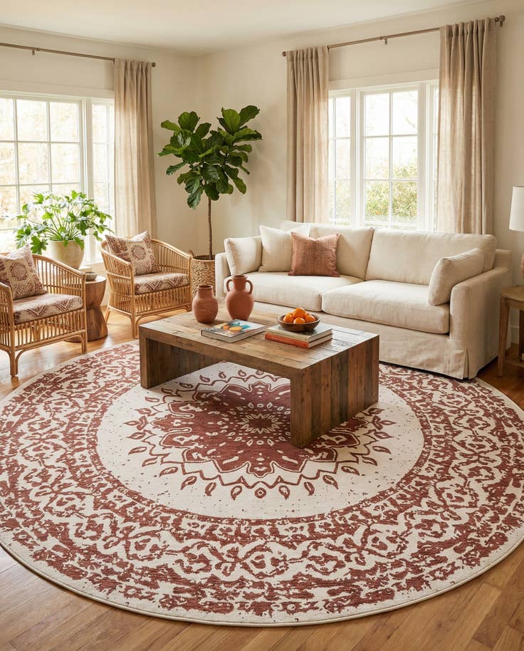 Detail image of 13' x 13' Easy-Clean Traditional Indoor / Outdoor Round Rug
