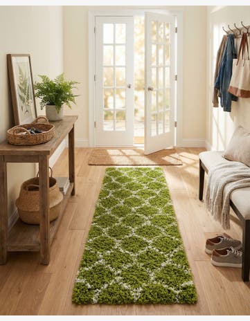 Green Lattice Shag Runner Rug