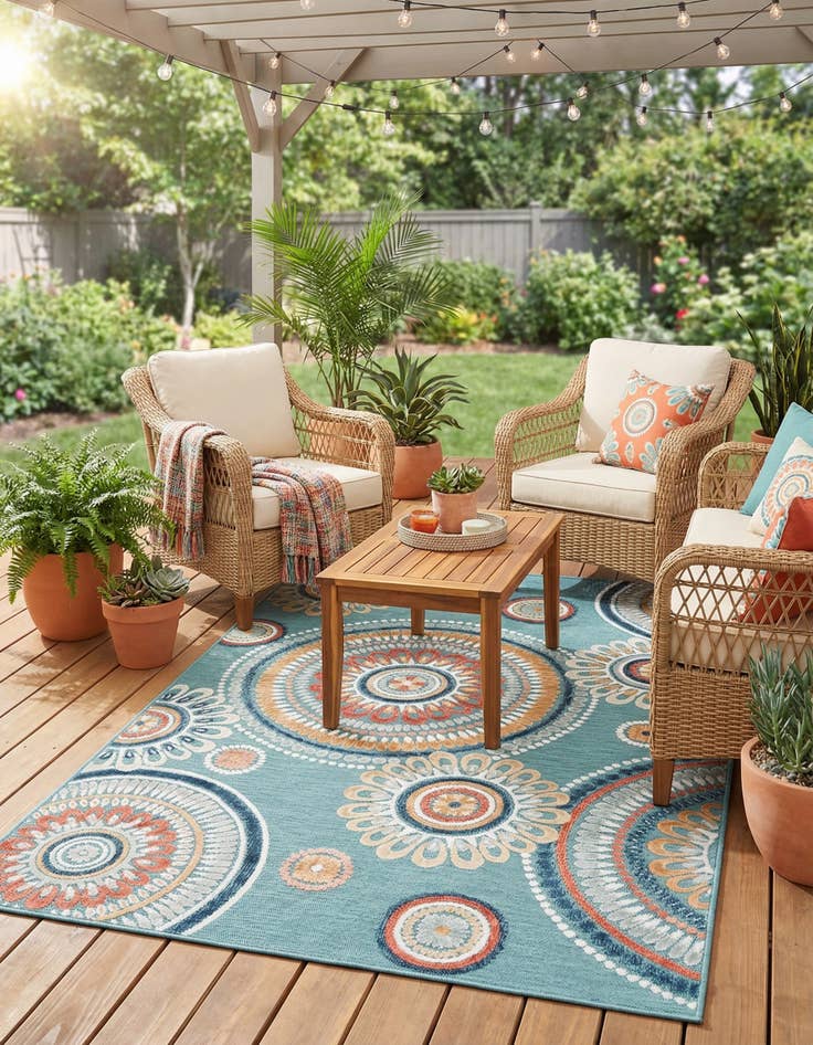 Detail image of  5' 2 x 8'  Washable Botanical Indoor / Outdoor Rug