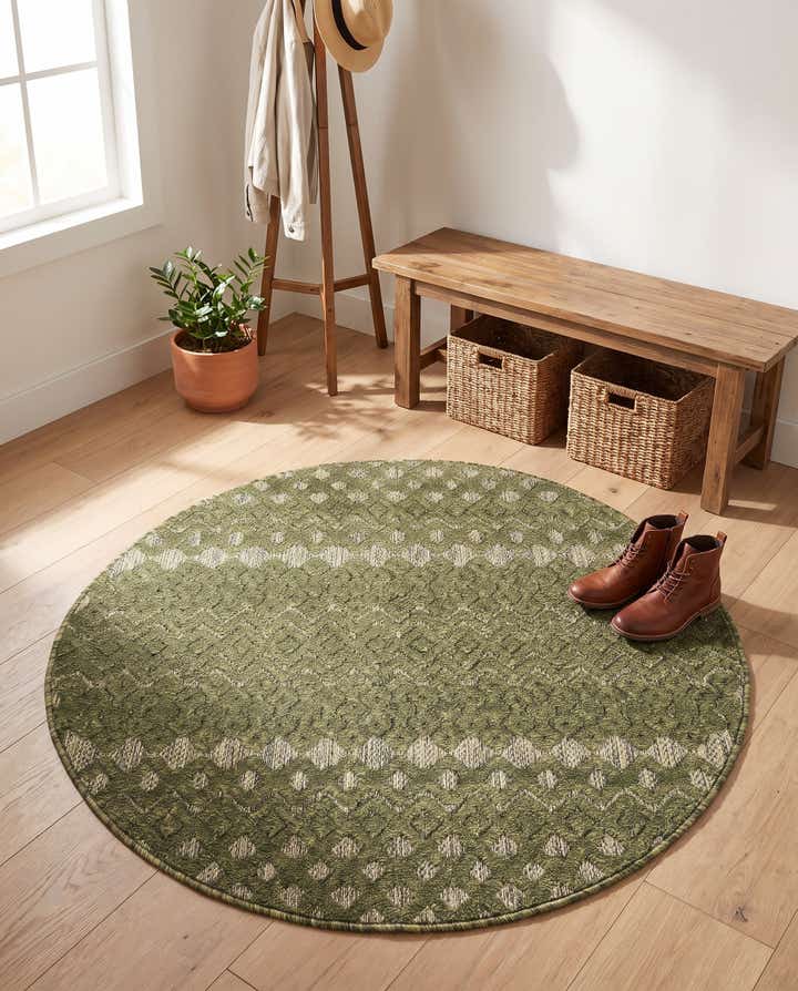 4' x 4' Easy-Clean Trellis Textured Indoor / Outdoor Round Rug