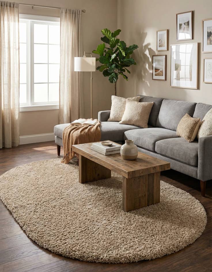 Detail image of 5' 3 x 8' Solid Shag Oval Rug