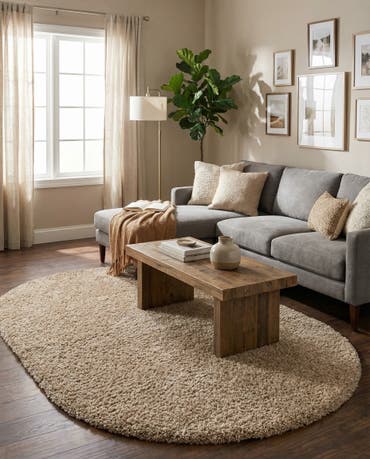  5' 3 x 8' Solid Shag Oval Rug