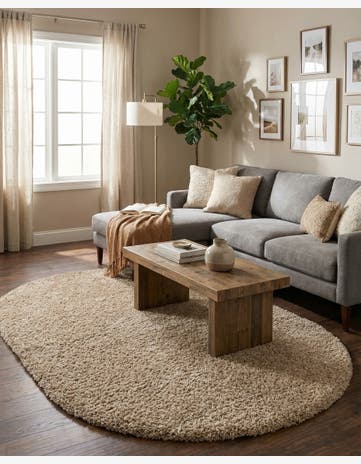 Taupe Solid Shag Oval Rug