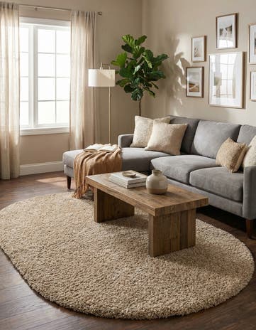 5' 3 x 8' Solid Shag Oval Rug