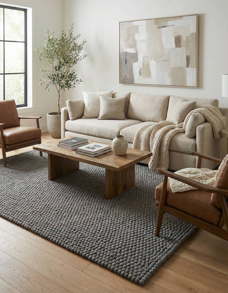 Detail image of 6' 1 x 9' Felt Ball Wool Rug