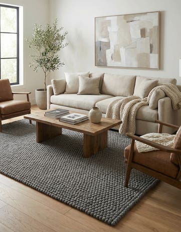 6' 1 x 9' Felt Ball Wool Rug