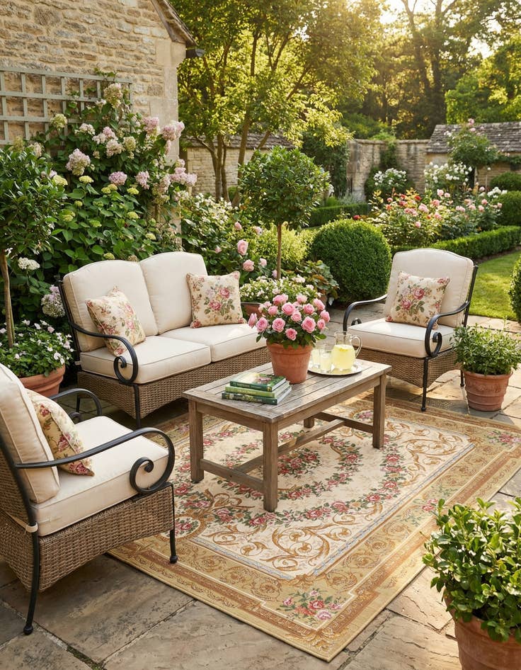 Detail image of 7' 10 x 7' 10  Washable Traditional Indoor / Outdoor Square Rug