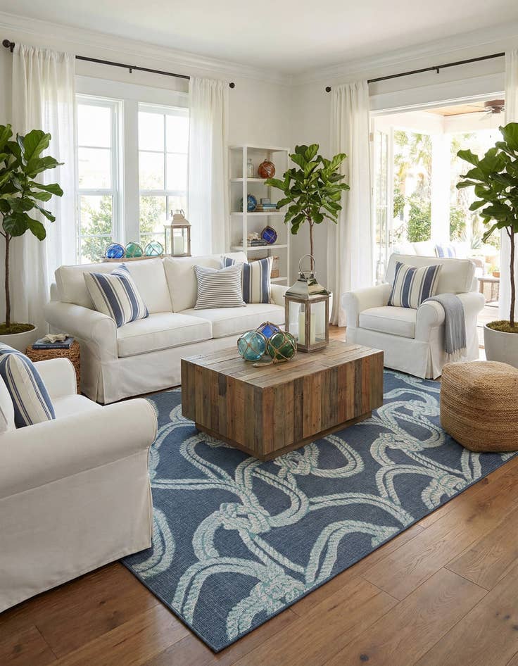 Detail image of 9' x 12'  Washable Coastal Indoor / Outdoor Rug