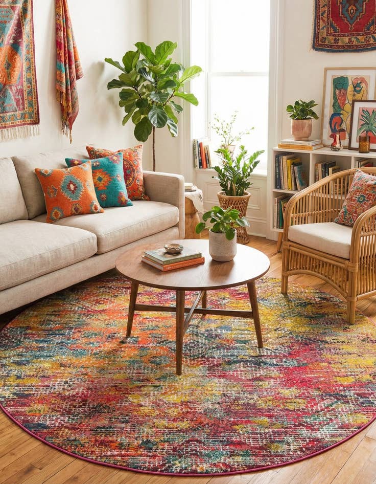 Detail image of 7' x 7'  Washable Vivid Round Rug