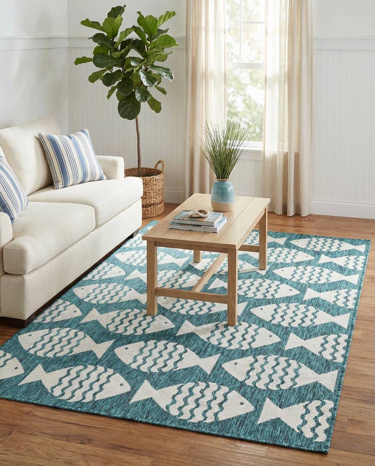 Detail image of 4' 1 x 6' 1 Easy-Clean Coastal Indoor / Outdoor Rug