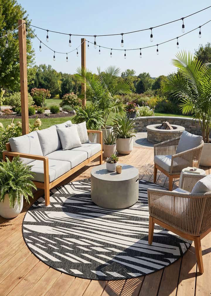 7' 10 x 7' 10 Easy-Clean Modern Indoor / Outdoor Round Rug