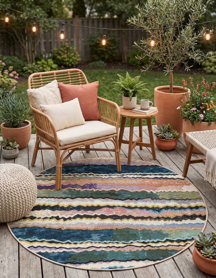 Detail image of 4' x 4'  Washable Modern Indoor / Outdoor Round Rug