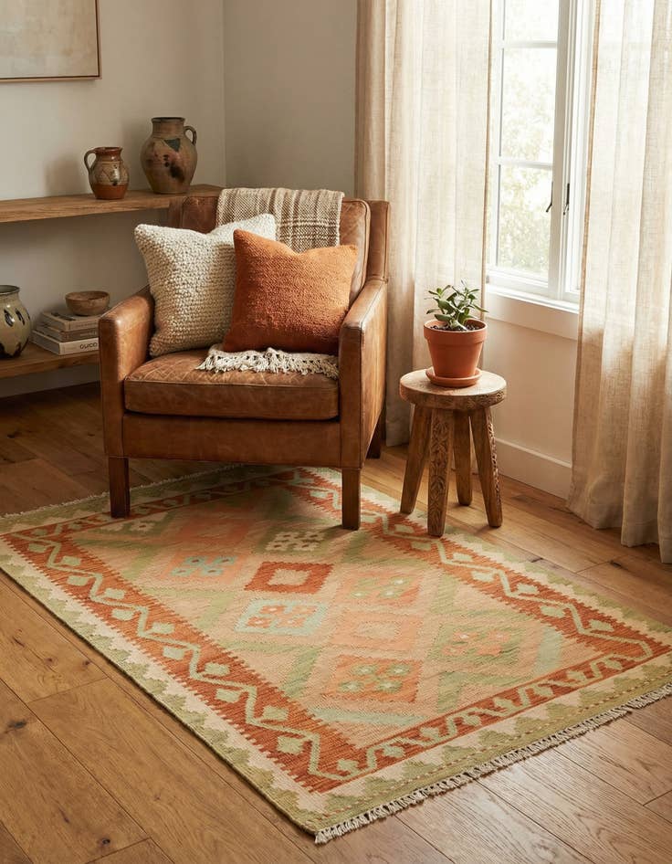 Detail image of 3' x 4' 10  Hand Woven Kilim Waziri Wool Rug