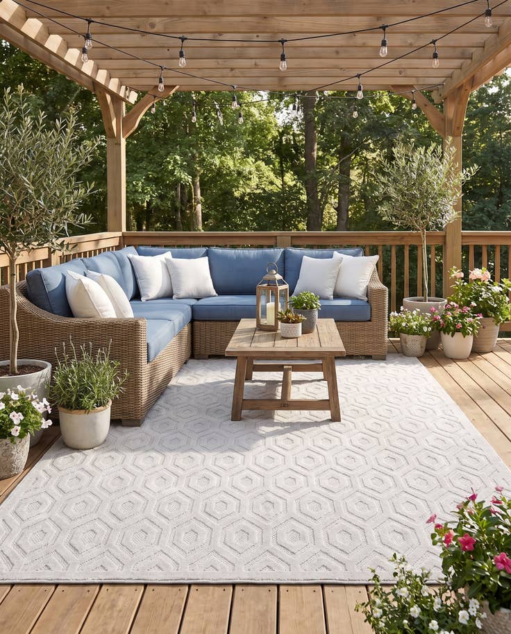 Detail image of 9' x 12' Easy-Clean Trellis Textured Indoor / Outdoor Rug
