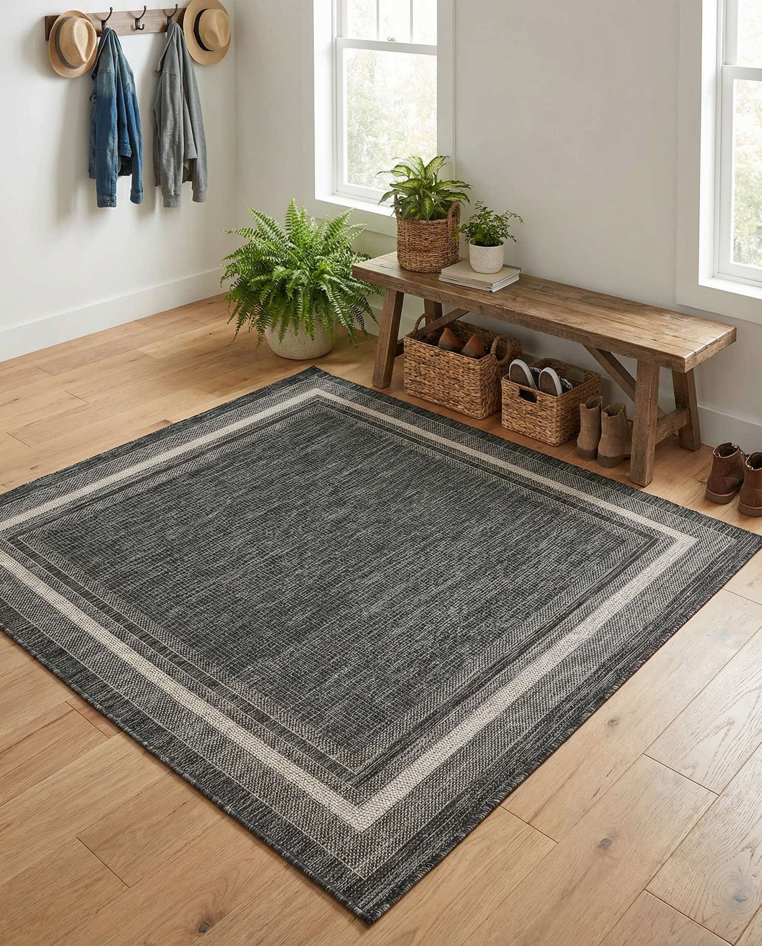 5' 3 x 5' 3 Easy-Clean Border Indoor / Outdoor Square Rug