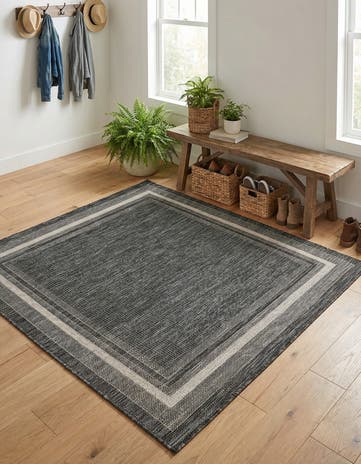 Black Easy-Clean Border Indoor / Outdoor Square Rug