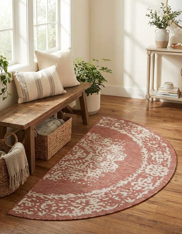 Rust Red Easy-Clean Traditional Indoor / Outdoor Hearth Rug