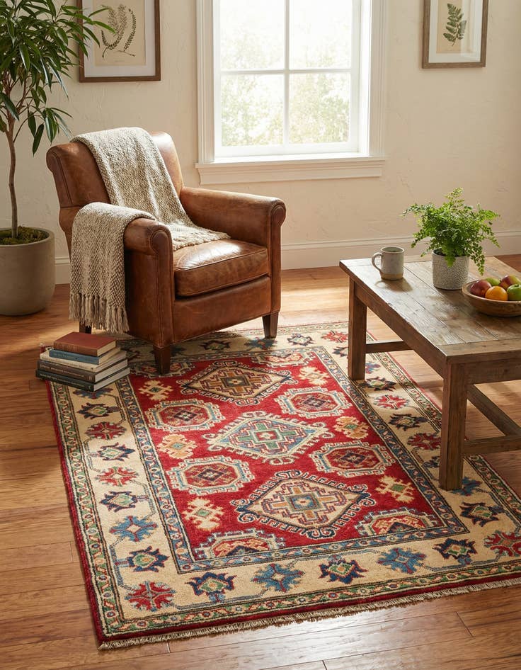 Detail image of 3' 4 x 5'  Hand Knotted Kazak Rug