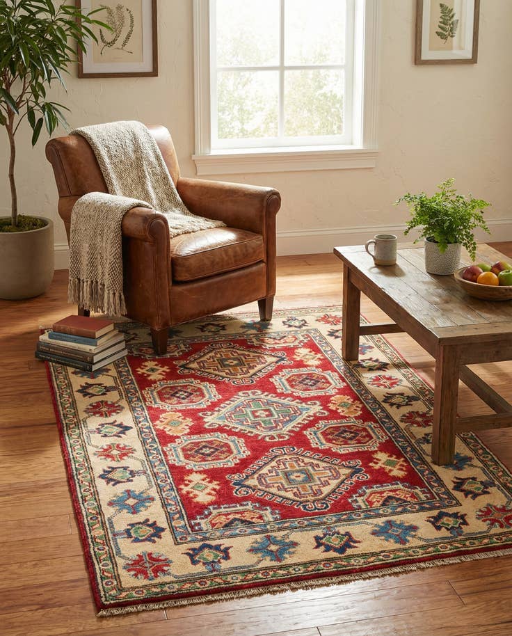 Detail image of 3' 4 x 5' Hand Knotted Kazak Rug