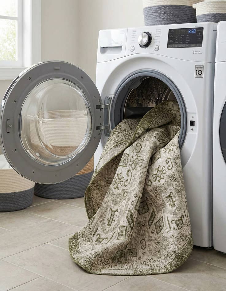 Detail image of 7' 10 x 7' 10  Washable Aztec Indoor / Outdoor Round Rug