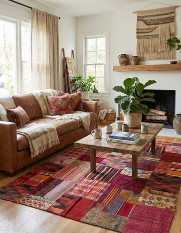 4' 10 x 6' 6 Hand Woven Kilim Patchwork Wool Rug