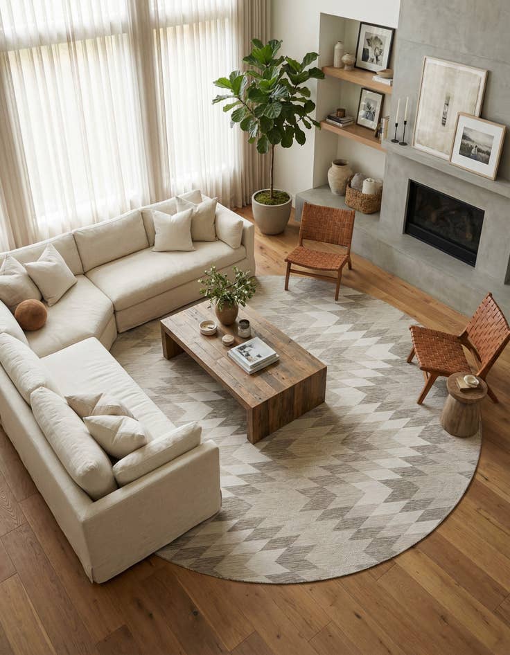 Detail image of 12' x 12'  Washable Modern Indoor / Outdoor Round Rug