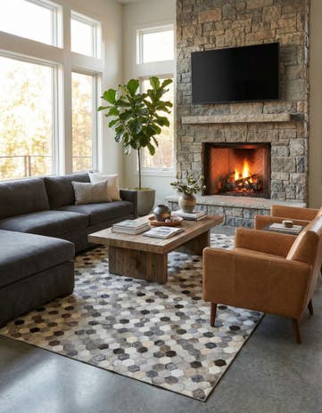 Ivory Gray Cowhide Leather Rug