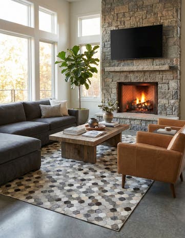 Ivory Gray Cowhide Leather Rug