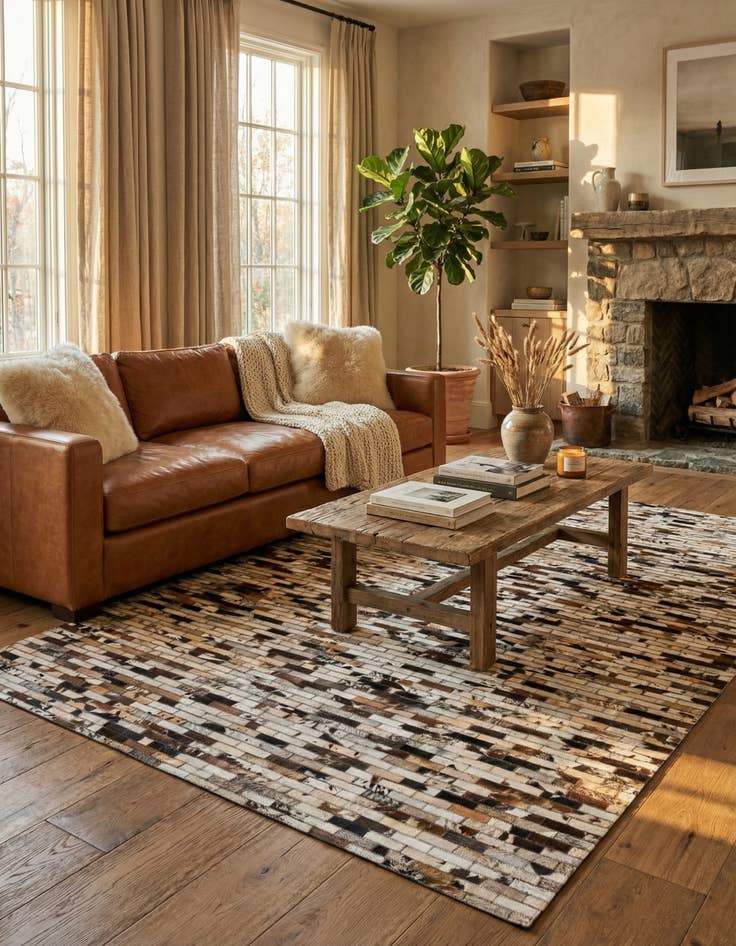 Detail image of 5' x 7' 10 Cowhide Leather Rug