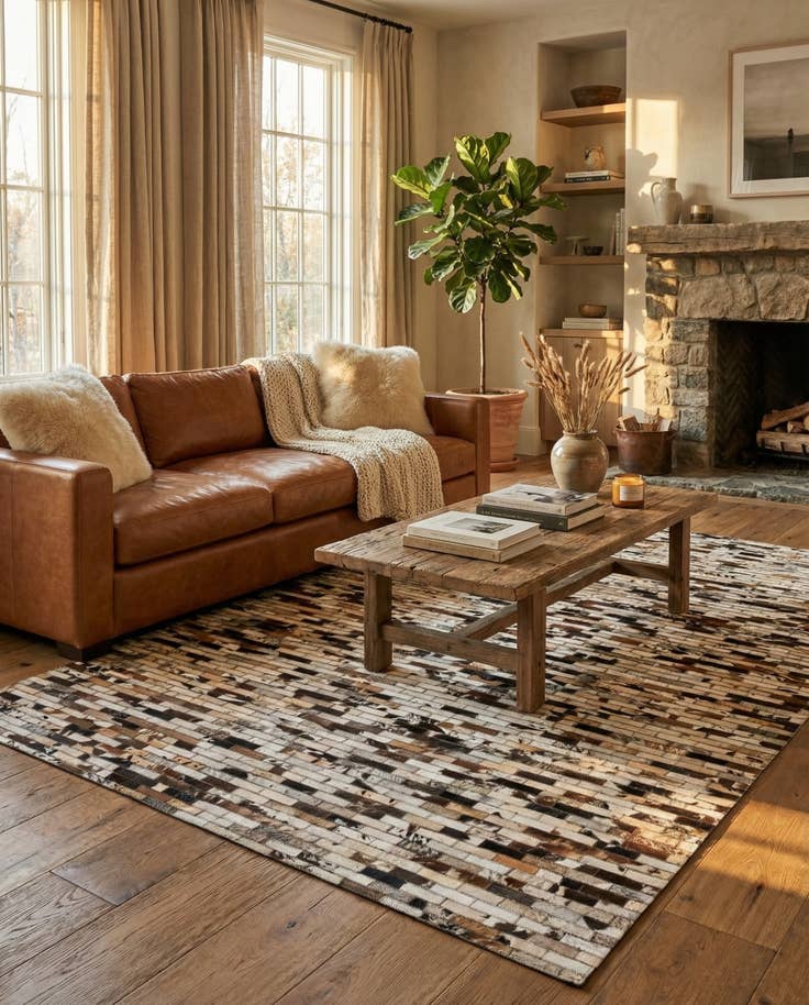 Detail image of 5' x 7' 10 Cowhide Leather Rug