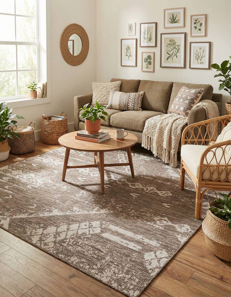 Detail image of  7' x 7'  Washable Bohemian Indoor / Outdoor Square Rug