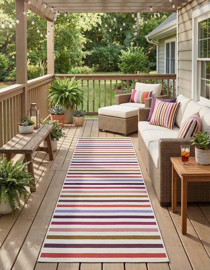 Detail image of 2' 7 x 12'  Washable Striped Indoor / Outdoor Runner Rug