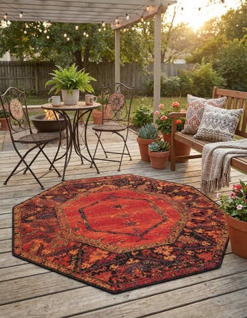 4' x 4' Easy-Clean Tribal Indoor / Outdoor Octagon Rug