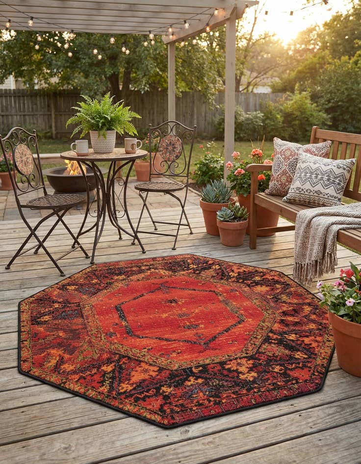 Detail image of 4' x 4' Easy-Clean Tribal Indoor / Outdoor Octagon Rug