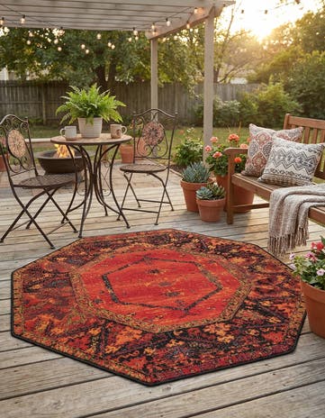 4' x 4' Easy-Clean Tribal Indoor / Outdoor Octagon Rug
