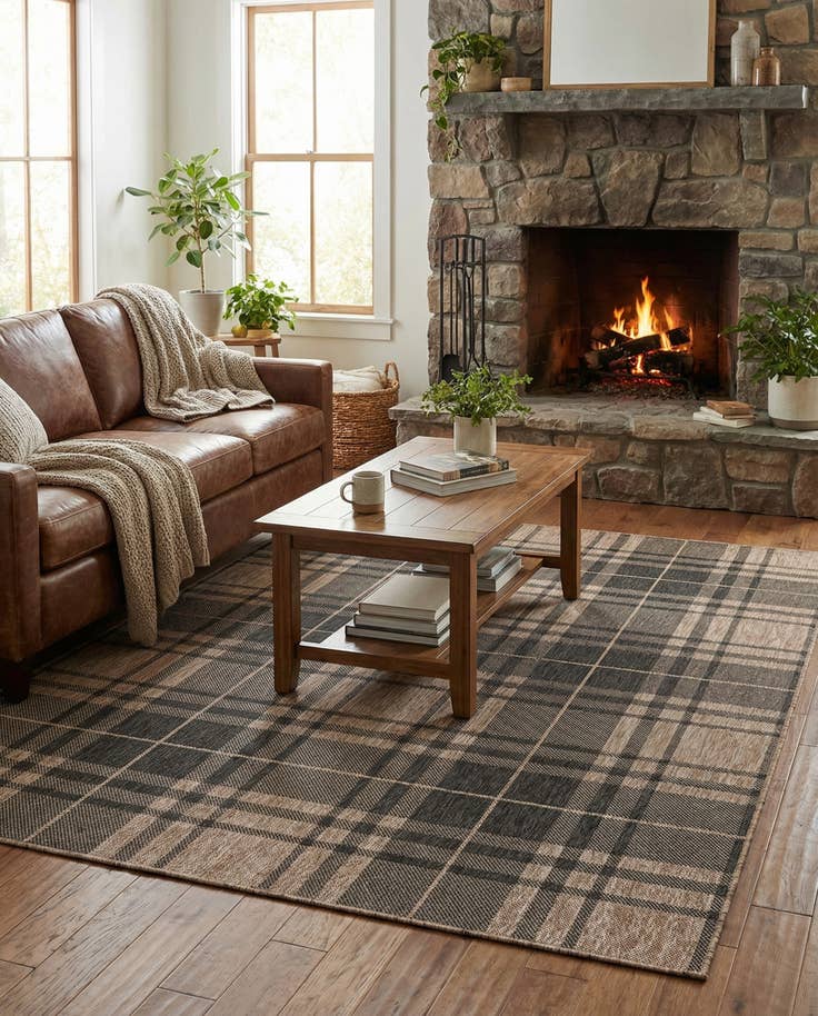 Detail image of 6' x 9' Easy-Clean Checkered Indoor / Outdoor Rug