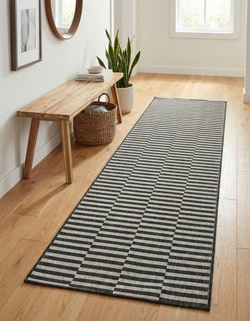 Charcoal Easy-Clean Ribbon Indoor / Outdoor Runner Rug