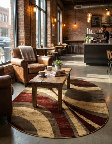 Beige Cafe Oval Rug