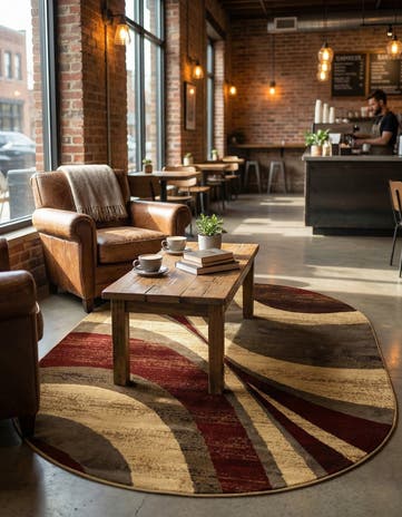 Beige Cafe Oval Rug