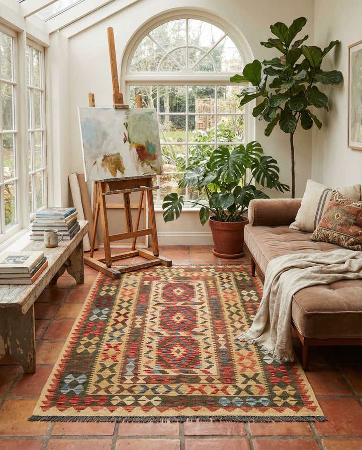 4' 6 x 6' 5 Hand Woven Kilim Maymana Wool Rug